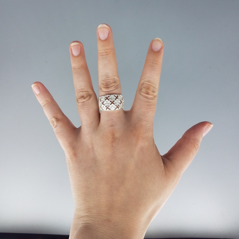 Silvertone Rhinestone Thick Ring - Picture 3 of 9